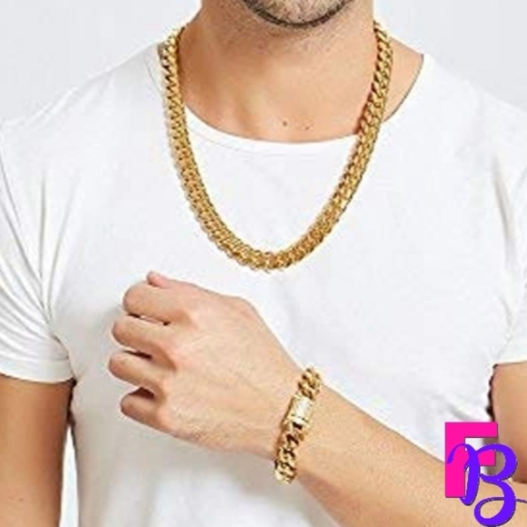 *NEW!* 2 Piece Set - 14MM 18K Cuban Chain & Bracelet - Picture 7 of 12